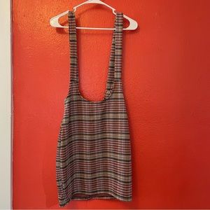 Rainbow Plaid/Faux Tweed Mini Skirt with Suspenders